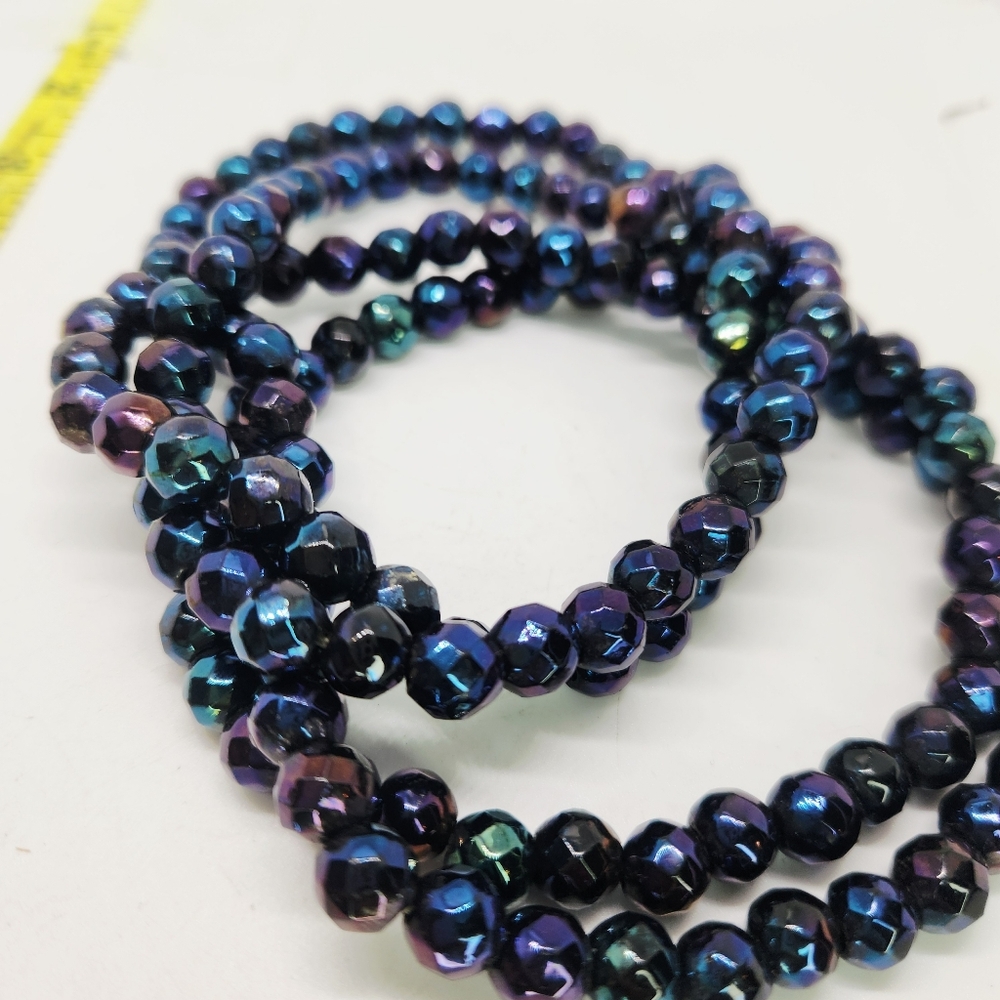 VTG Czech 45" Necklace Faceted Glass Bead Iridescent Carnival Peacock Fire Polis - Picture 4 of 9